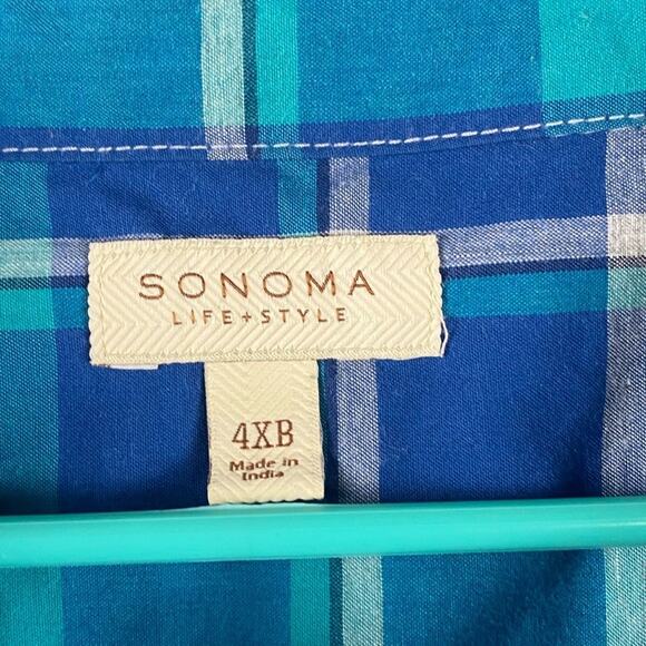 Sonoma Life Style Button Down Shirt Men's 4XB Blue Plaid Causal Formal - Picture 3 of 7